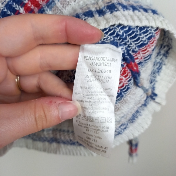 Seasalt Cornwall Ponsanooth Fisherman's Knit Cotton Linen Jumper UK 12 - Picture 5 of 5